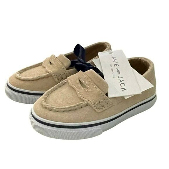 Janie & Jack $64 Tan Leather Suede Toddler Slip-On Loafers Size 6 - Picture 3 of 6